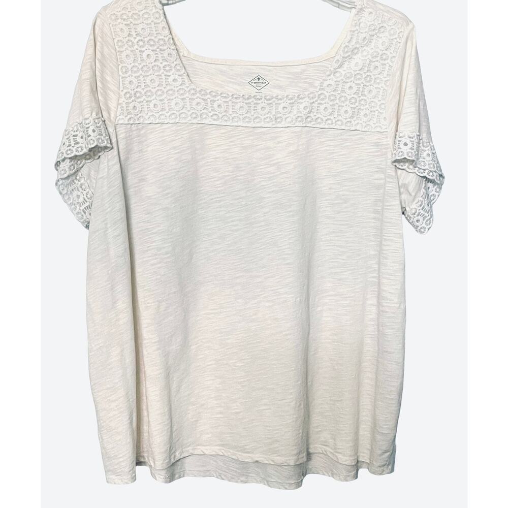 ST. JOHN’S BAY SHORT SLEEVE SQUARE NECK BLOUSE, WOMENS, 3X, IVORY, LACE TRIM